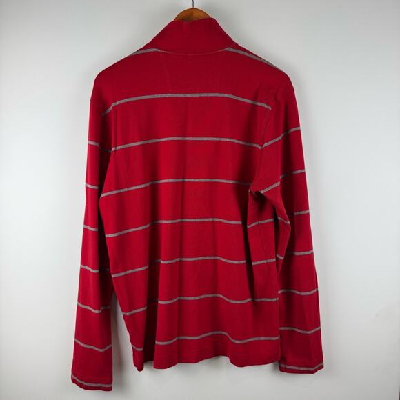 Banana Republic Men's Red Striped Quarter Zip Sweater ~ Large - Picture 6 of 10